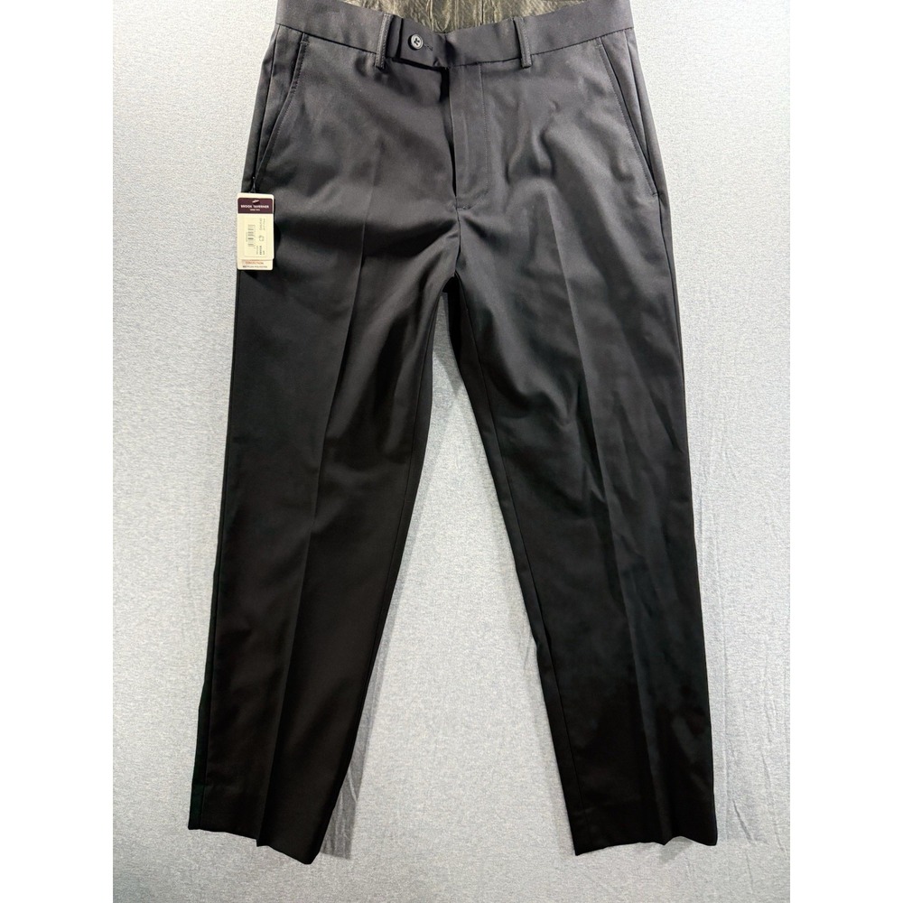Brook Taverner Monaco Men's Dress Pants 32S Black Flat Front Stretch NWT